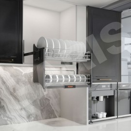 Giá bát đĩa nâng hạ cơ, rổ nan oval, inox 304 GLV6 (Mã cũ ML06V)