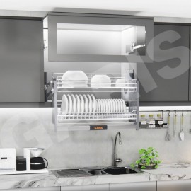 Giá bát đĩa nâng hạ cơ, rổ nan dẹt, inox 304 GLC6 (Mã cũ GL06C)