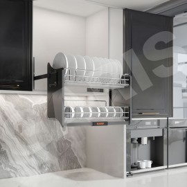 Giá bát đĩa nâng hạ cơ, rổ nan oval, inox 304 GLV6 (Mã cũ ML06V)