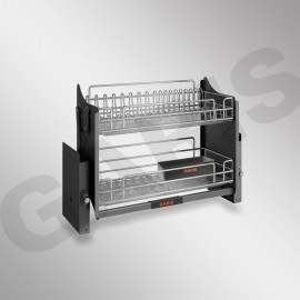 Giá bát đĩa nâng hạ cơ, rổ nan oval, inox 304 GLV6 (Mã cũ ML06V)