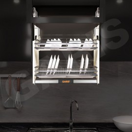 Giá bát đĩa nâng hạ cơ, rổ nan dẹt, inox 304 GLE6 (Mã cũ GL06E)