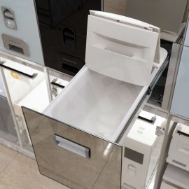 Thùng gạo mặt gương, 02 khoang, viền nhôm vát cạnh 20kg MR07.30M mặt gương