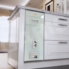 Thùng gạo mặt kính trắng xanh, 01 khoang, nút nhấn xuống 15kg MR06.30W