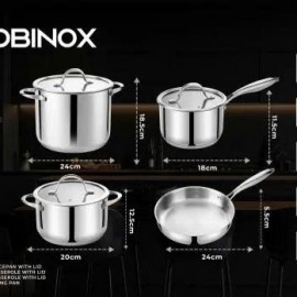 BỘ NỒI CHẢO QUÁNH INOX 4 MÓN NOBINOX GUN NX500